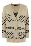 Weekend Max Mara V-neck Cardigan In Ecru,black