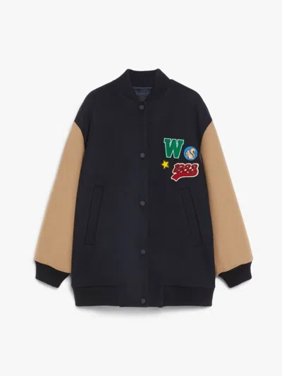 Weekend Max Mara Adorni Bomber Jacket In Wool In Navy