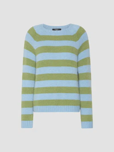 Weekend Max Mara Omens Light Blue Pinstripes Striped Round-neck Knitted Jumper Xs In Green