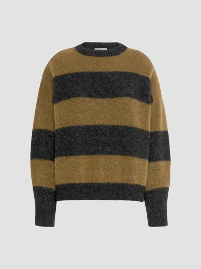 Weekend Max Mara Omens Kaki Pin Stripes Long-sleeve Round-neck Alpaca-blend Jumper In Multi