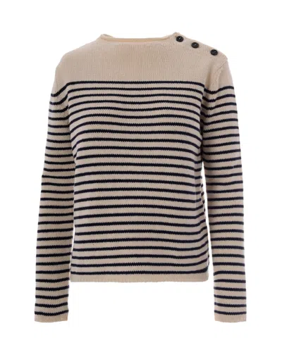 WEEKEND MAX MARA WOMEN BEIGE STRIPES CREW NECK SWEATER, XS LUXURY SWEATERS & KNITWEAR FOR WOMEN DARVEYS