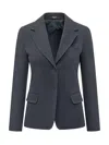 Weekend Max Mara Blue Solid Notched Lapel Blazer In Blue