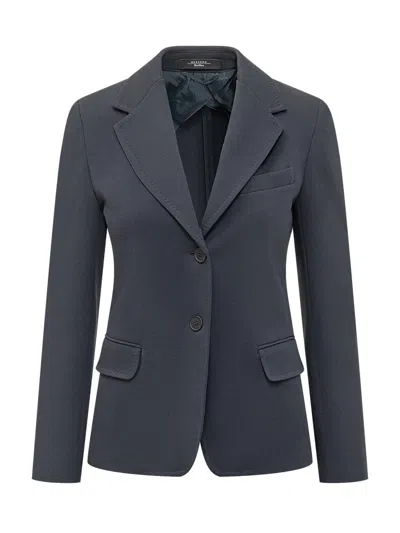 Weekend Max Mara Blue Solid Notched Lapel Blazer
