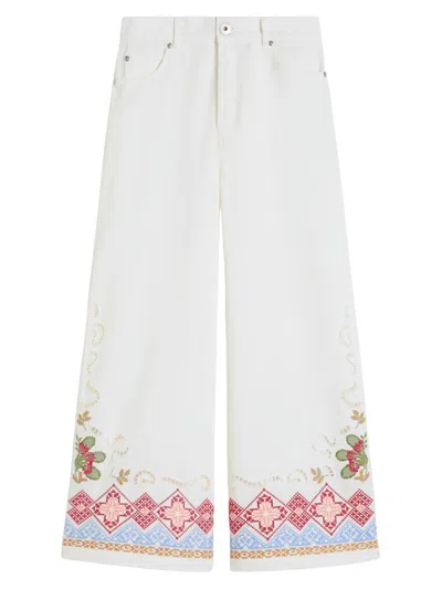 Weekend Max Mara Omens 009 White Embroidered Wide-leg Denim Jeans