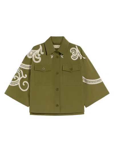 Weekend Max Mara Como Embroidered Detail Cotton Jacket In Green