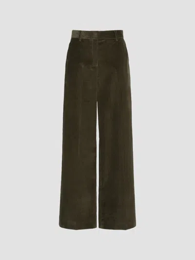 Weekend Max Mara Women's Cotton Velvet Wide Trousers In Green