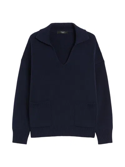 Weekend Max Mara Women's Cotton Yarn Polo Sweater In Blue