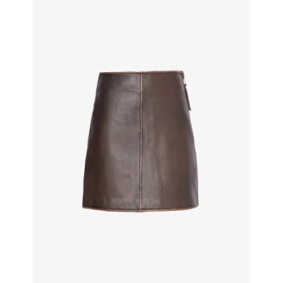 Weekend Max Mara Womens Dark Bown A-line Darted Leather Mini Skirt