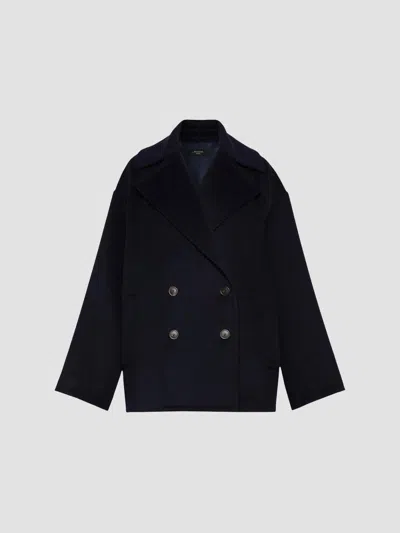 Weekend Max Mara Double-sided Wool Double-breasted Pea Coat In Blue