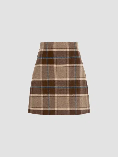 Weekend Max Mara Virgin Wool Check Mini Skirt In Brown
