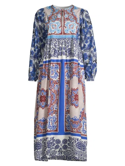 Weekend Max Mara Womens Turquoise Ghiotto Graphic-pattern Cotton-poplin Midi Dress