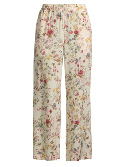 Weekend Max Mara Women's Gradara Floral Silk Pull-on Pants In Ivory Flower