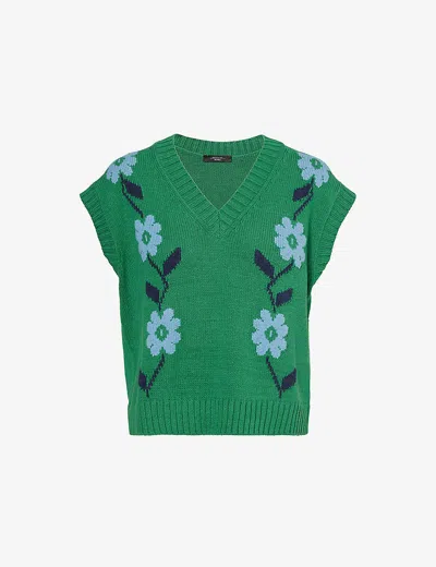 Weekend Max Mara Womens Green Floral-embellished Cotton-blend Gilet