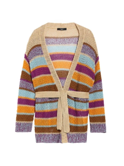 Weekend Max Mara Kabala Striped Wrap-front Flax Linen Cardigan In Multicolor