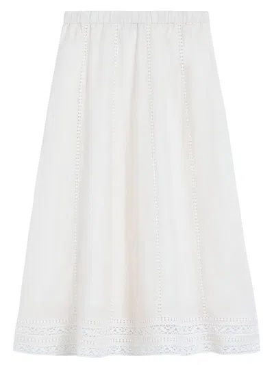 Weekend Max Mara Women's Linen Skirt With A Jour Embroidery In White