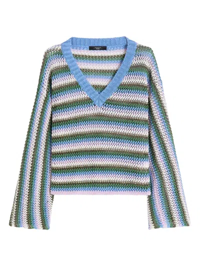Weekend Max Mara Epica Stripe Open Stitch Linen Sweater In Gray