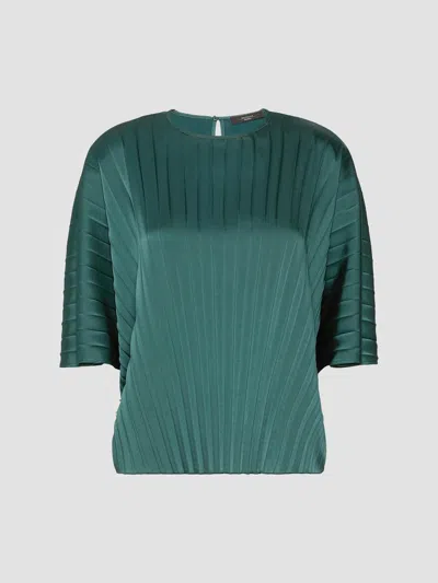Weekend Max Mara Women's Loose Blouse In Pleated Satin In Dark Green