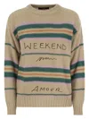 Weekend Max Mara Striped Knit Jumper In Beige