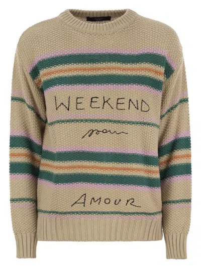 WEEKEND MAX MARA WOMEN'S MARRONE - COTTON YARN SWEATER WITH EMBROIDERY
