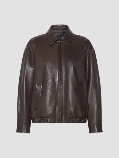 Weekend Max Mara Women's Nappa Leather Bomber Jacket In Dark Bown