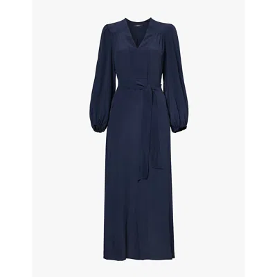 Weekend Max Mara Womens Navy Puff-shoulder V-neck Woven Midi Dress