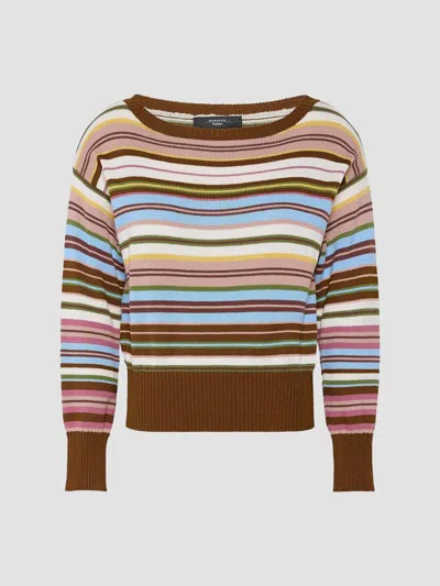 Weekend Max Mara Cotton Stripe Boat-neck Sweater In Multi