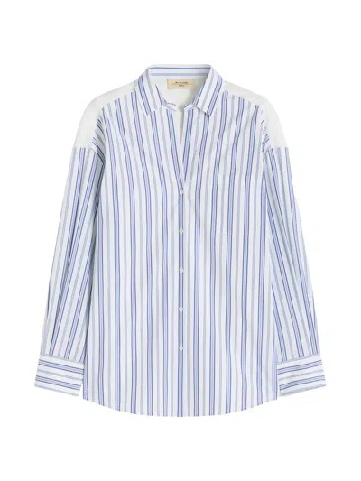 Weekend Max Mara Women's Striped Cotton Shirt With Eyelet Lace In Blue