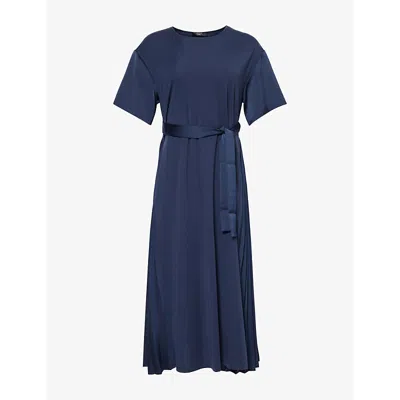 Weekend Max Mara Womens Vy Contrast Belt-tie Flared-hem Stretch-woven Blend Midi Dress In Navy