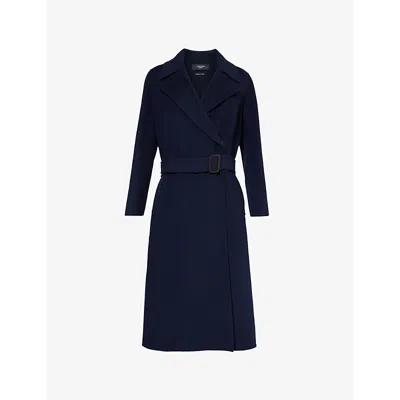 Weekend Max Mara Womens Vy Notch-lapel Brushed-texture Wool Coat In Navy