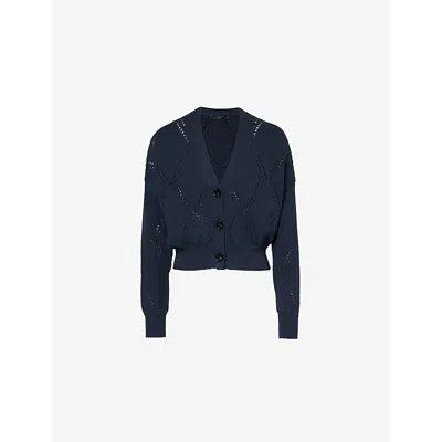 Weekend Max Mara Womens Vy V-neck Cotton-blend Knitted Cardigan In Navy