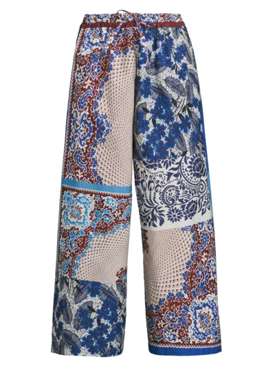 Weekend Max Mara Womens Cornflower Blue West Long Graphic-print Mid-rise Wide-leg Cotton Trousers In 001