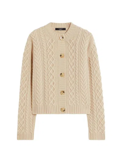 Weekend Max Mara Women's Wool Knit Crew Neck Cardigan In Nude
