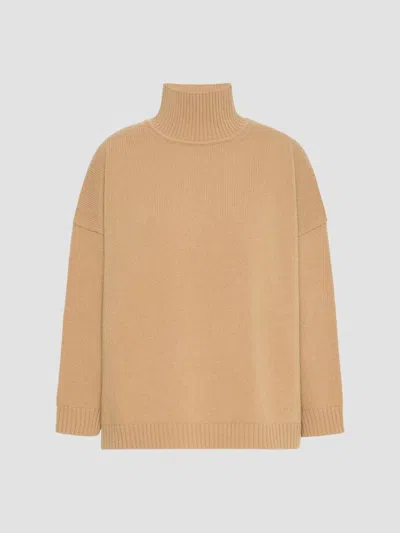 Weekend Max Mara Virgin Wool Funnel-neck Sweater In Brown