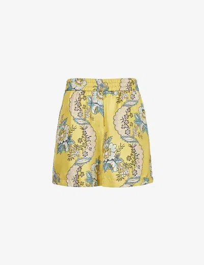 Weekend Max Mara Womens Yellow Relaxed-fit High-rise Silk Shorts