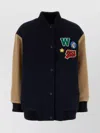 Weekend Max Mara Wool Bomber Jacket Embroidered Patches In Black