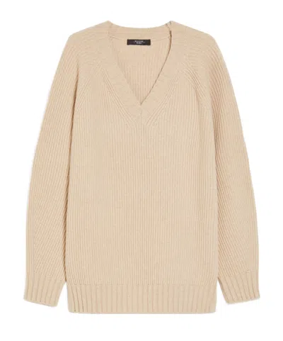 Weekend Max Mara Wool Cashmere V-neck Sweater In Nude