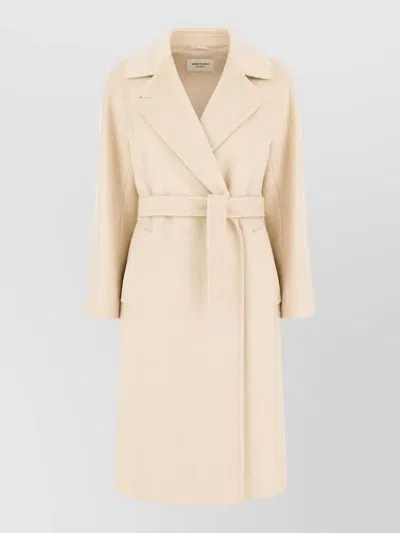 Weekend Max Mara Wool Coat Belted Waist Long Length In White