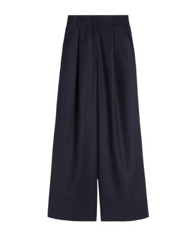 Weekend Max Mara Wool Flannel Wide-leg Pants In Blue
