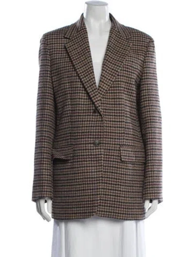 Pre-owned Weekend Max Mara Wool Houndstooth Print Blazer In Brown