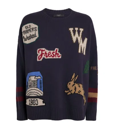 Weekend Max Mara Wool Jacquard-knit Sweater In Blue