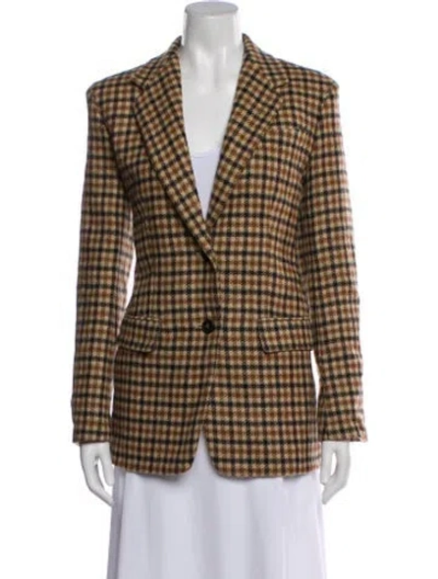Pre-owned Weekend Max Mara Wool Plaid Print Blazer In Brown