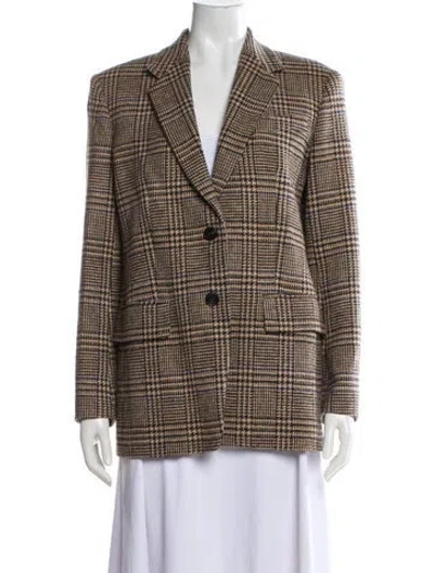 Pre-owned Weekend Max Mara Wool Plaid Print Blazer In Neutral