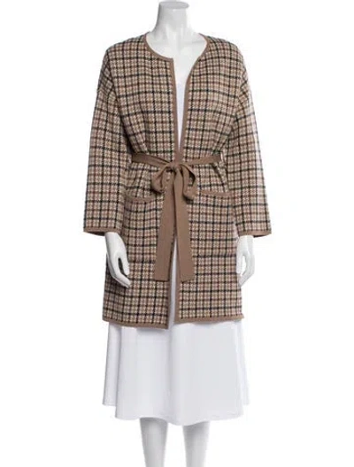 Pre-owned Weekend Max Mara Wool Plaid Print Coat In Brown
