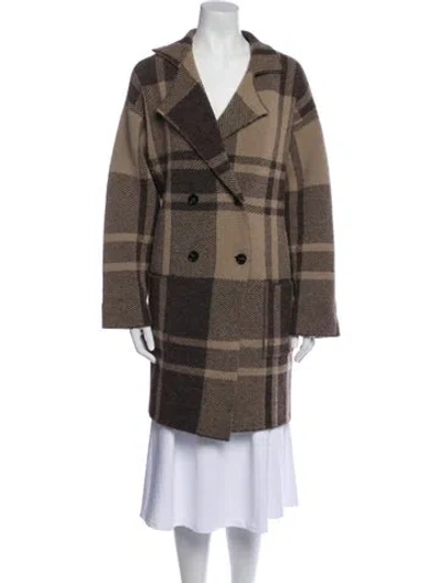 Pre-owned Weekend Max Mara Wool Plaid Print Trench Coat In Brown
