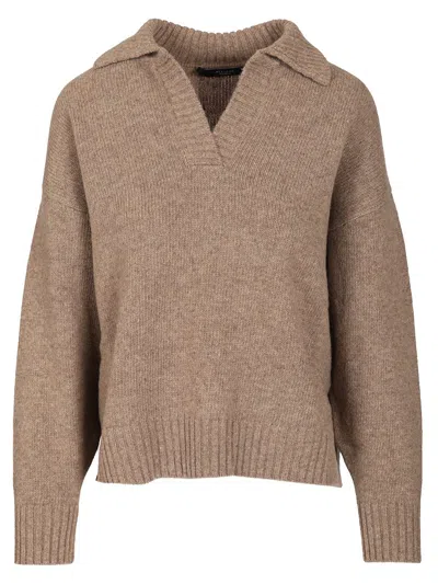 Weekend Max Mara Wool Polo Shirt Knitwear Grey In Brown