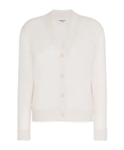 Weekend Max Mara Wool, Silk And Cashmere V-neck Cardigan In Neutral