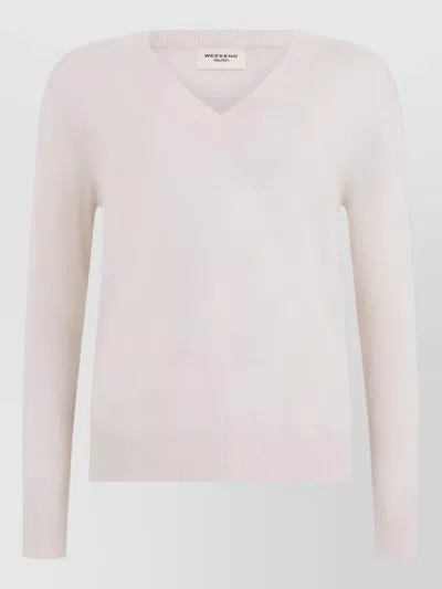 Weekend Max Mara Wool Silk Cashmere V-neck Long-sleeve Sweater In Pink