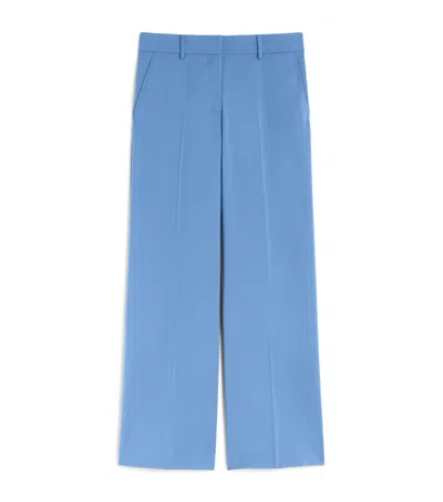 Weekend Max Mara Wool Wide-leg Trousers In Blue