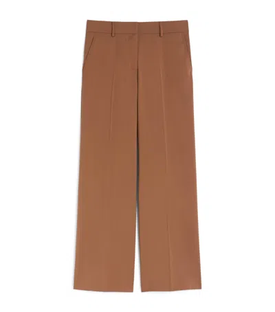 Weekend Max Mara Wool Wide-leg Trousers In Brown