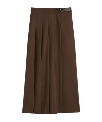 Weekend Max Mara Pleated Buckle-fastening Midi Skirt In Brown